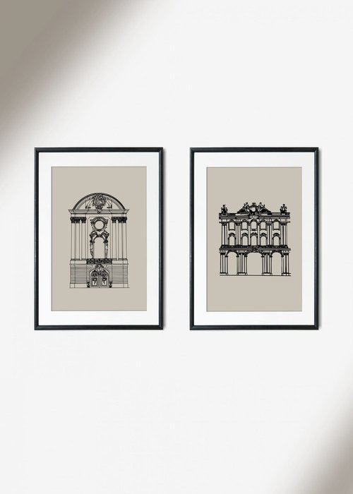 Набор из двух постеров Зимний дворец и Строгановский дворец в рамках черного цвета 