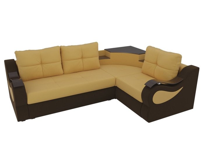 Угловой диван-кровать Митчелл коричнево-желтого цвета