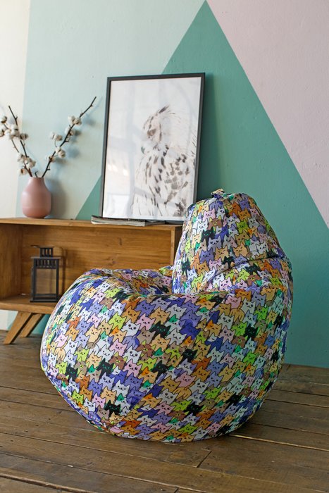 Кресло-мешок Груша Котята L бело-синего цвета - лучшие Бескаркасная мебель в INMYROOM