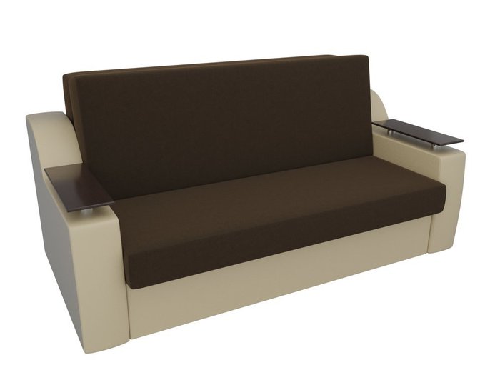 Прямой диван-кровать Сенатор бежево-коричнево цвета (ткань\экокожа)