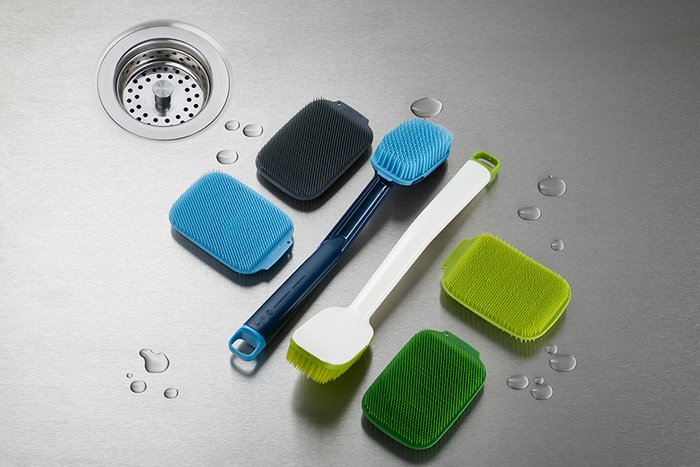 Щетка для мытья посуды Clean Tech с запасной насадкой бело-зеленого цвета