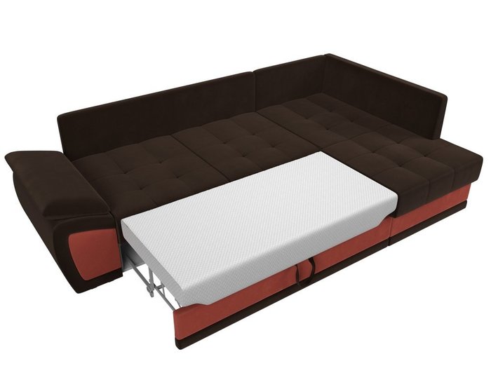 Угловой диван-кровать Нэстор прайм коричнево-кораллового цвета