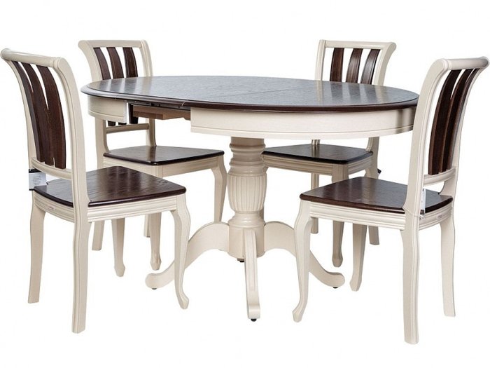 Обеденная группа из стола и четырех стульев бежево-коричневого цвета