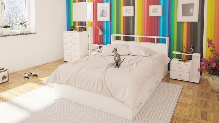 Кровать с ящиками Камелия 140х200 белого цвета