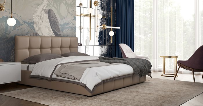 Кровать Хлоя 160х200 с подъемным механизмом и дном бежево-коричневого цвета 