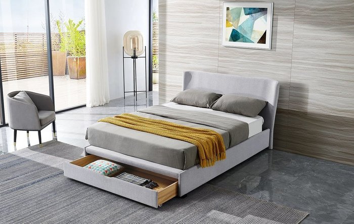 Кровать Minneapolis 160x200 серого цвета с выдвижным ящиком