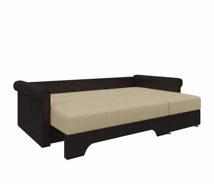 Угловой диван-кровать Леон бежево-коричневого цвета (экокожа)