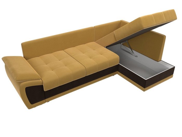 Угловой диван-кровать Нэстор прайм коричнево-желтого цвета