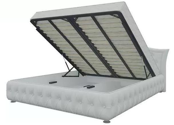 Кровать Герда 140х200 белого цвета с подъемным механизмом (экокожа)