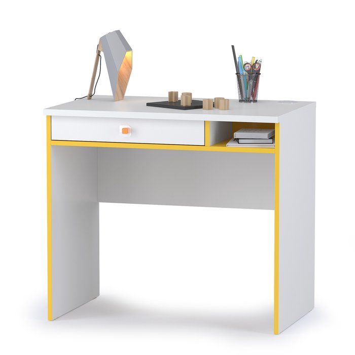 Письменный стол с полкой и стеллажом Альфа бело-оранжевого цвета