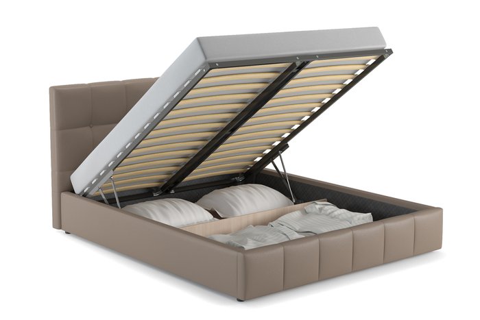 Кровать Хлоя 160х200 с подъемным механизмом и дном бежево-коричневого цвета 