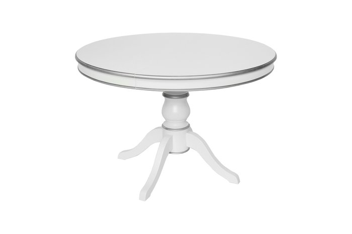 Стол обеденный круглый раздвижной Патриция белого цвета с серебром