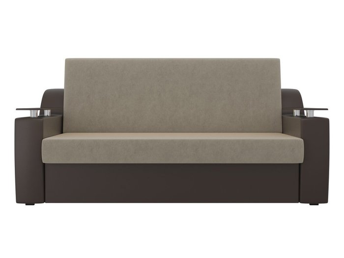 Прямой диван-кровать Сенатор коричнево-бежевого цвета (ткань\экокожа)