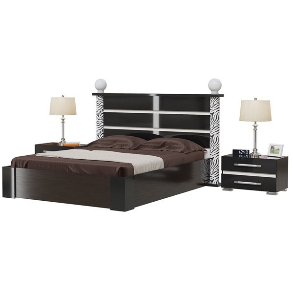 Спальня Сан-Ремо из кровати 160х200 с подъемным механизмом и двух прикроватных тумб черного цвета