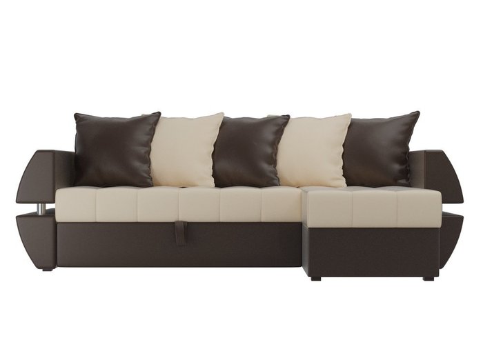 Угловой диван-кровать Атлантида коричнево-бежевого цвета (экокожа)