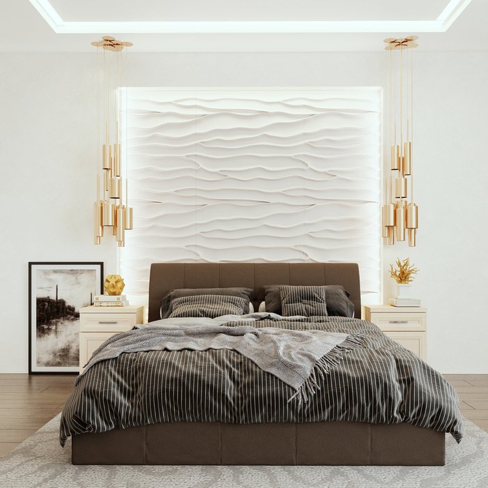 Кровать Инуа 160х200 темно-коричневого цвета с подъемным механизмом 