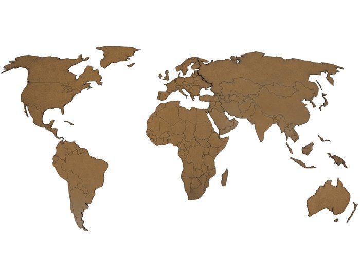 Деревянная карта мира коричневого цвета