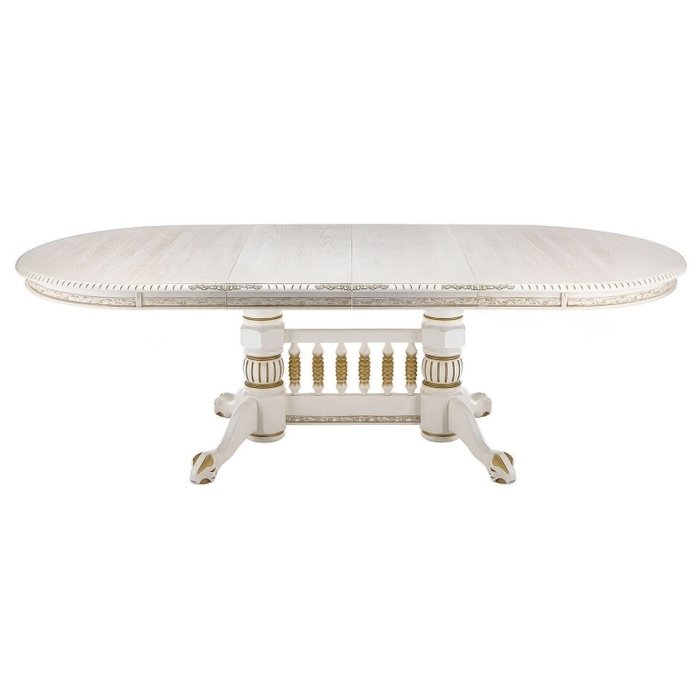 Обеденный раздвижной стол Кантри молочного цвета с золотой патиной
