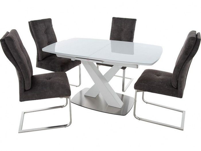 Обеденная группа из стола и четырех стульев коричнево-белого цвета
