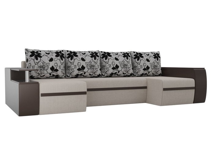 Угловой диван-кровать Майами коричнево-бежевого цвета (ткань/экокожа)
