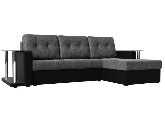 Угловой диван-кровать Даллас серо-черного цвета (ткань\экокожа)