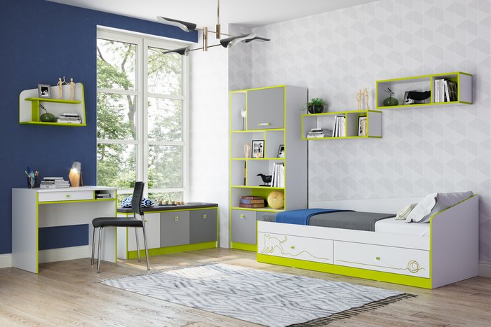 Мебель для детской комнаты Альфа № 25 бело-зеленого цвета
