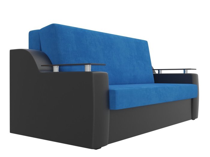 Прямой диван-кровать Сенатор черно-голубого цвета (ткань\экокожа)