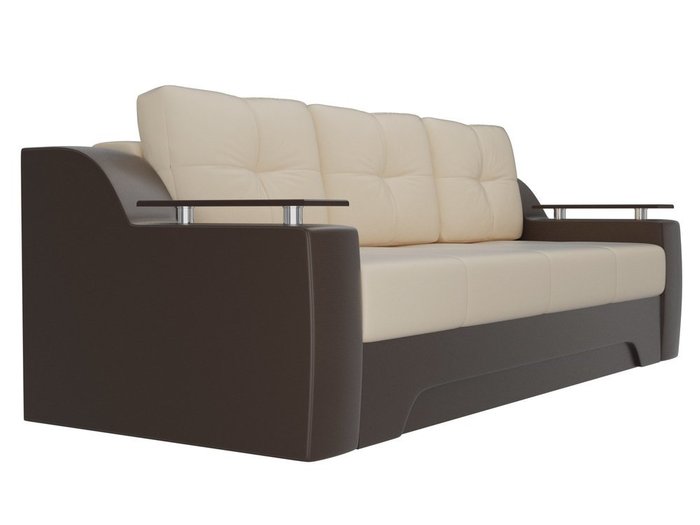 Прямой диван-кровать Сенатор бежево-коричневого цвета (экокожа)