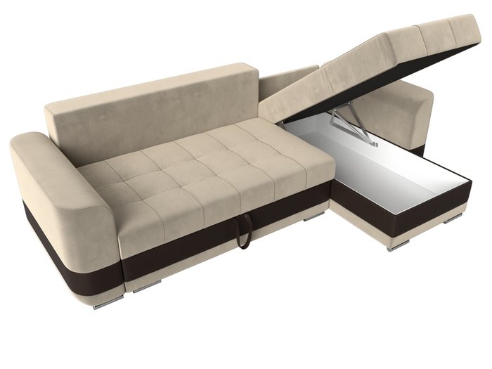 Угловой диван-кровать Честер бежевого цвета (ткань\экокожа)