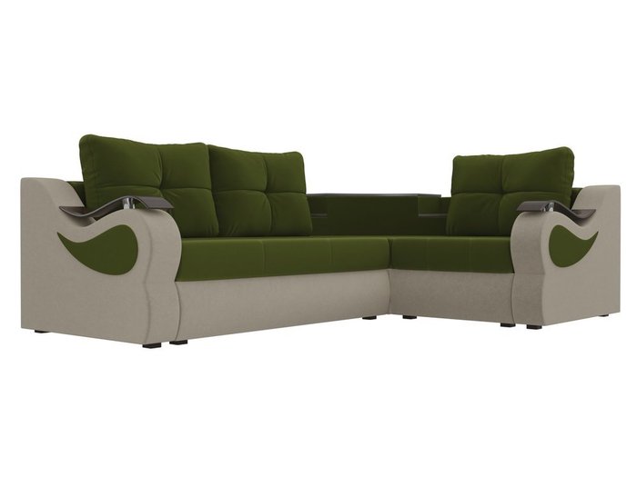 Угловой диван-кровать Митчелл бежево-зеленого цвета