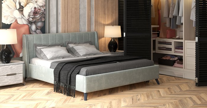 Кровать Мелисса 160х200 с подъёмным механизмом и дном серебристо-серого цвета