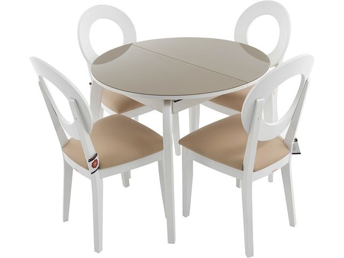 Обеденная группа из стола и четырех стульев бело-бежевого цвета