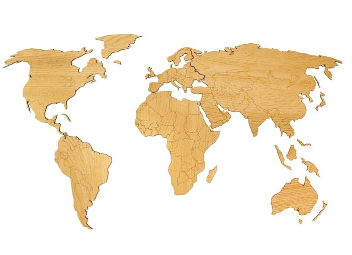 Деревянная карта мира цвета Дуб