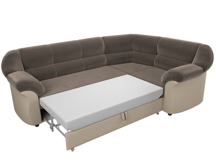 Угловой диван-кровать Карнелла бежево-коричневого цвета (ткань\экокожа)