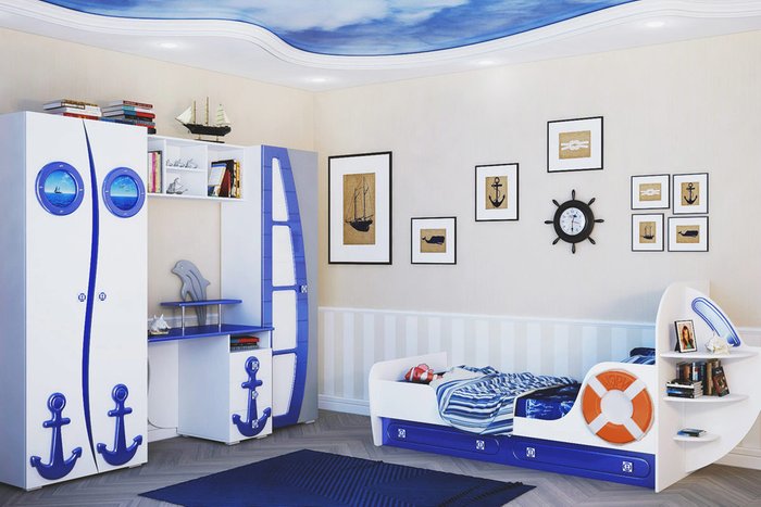 Детская спальня Парус бело-синего цвета