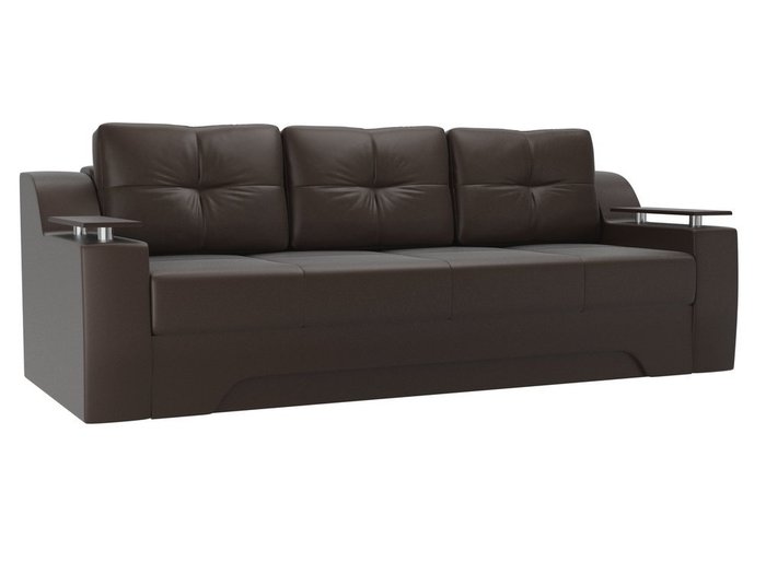 Прямой диван-кровать Сенатор коричневого цвета (экокожа)