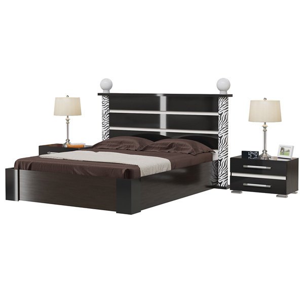 Спальня Сан-Ремо из кровати 160х200 и двух прикроватных тумб черного цвета