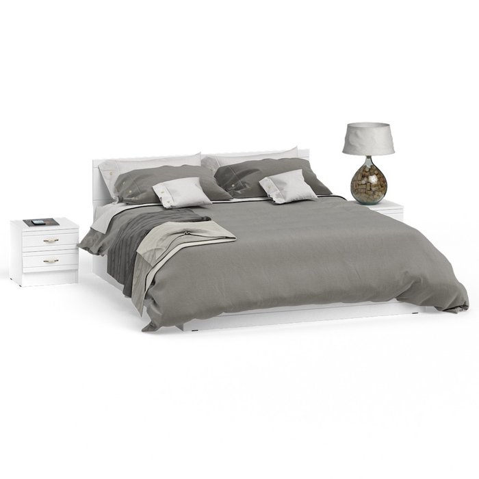 Кровать с двумя тумбами Елена 160х200 белого цвета