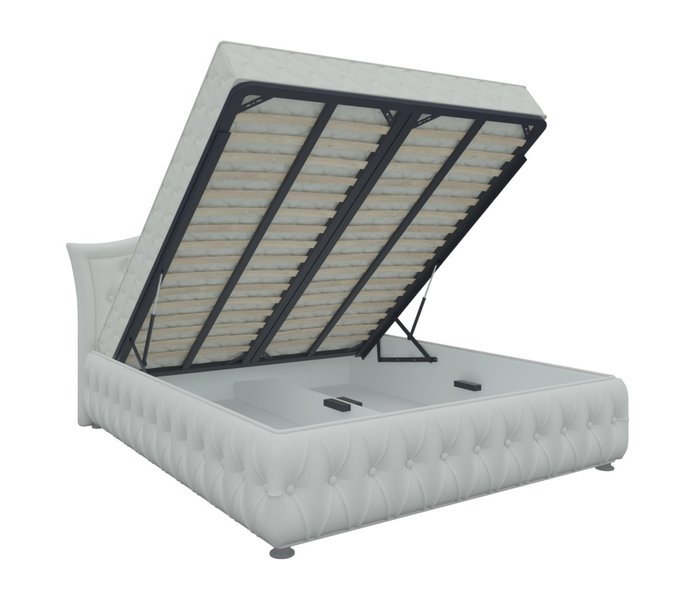 Кровать Герда 200х200 белого цвета с подъемным механизмом (экокожа) 