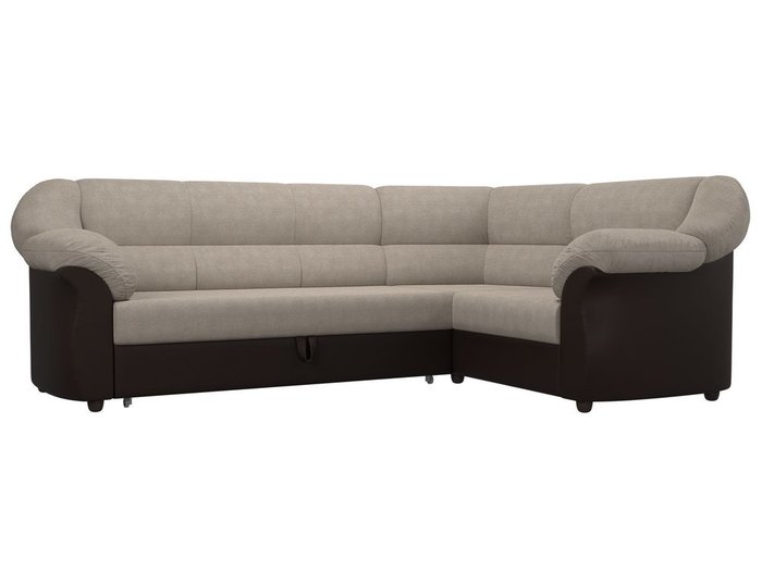 Угловой диван-кровать Карнелла коричнево-бежевого цвета (ткань/экокожа) 