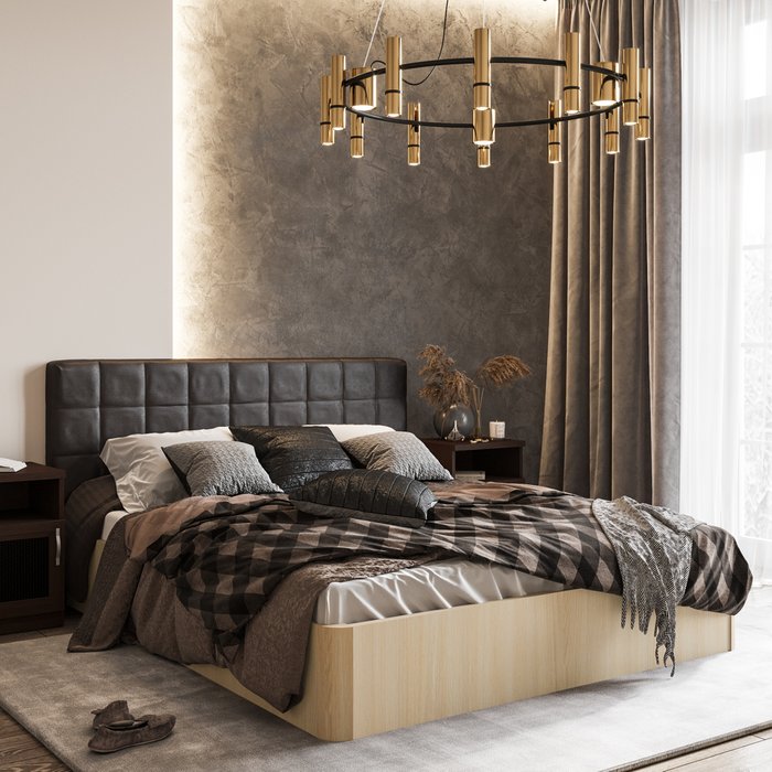 Кровать Магна 160х200 с темно-коричневым изголовьем и подъемным механизмом 