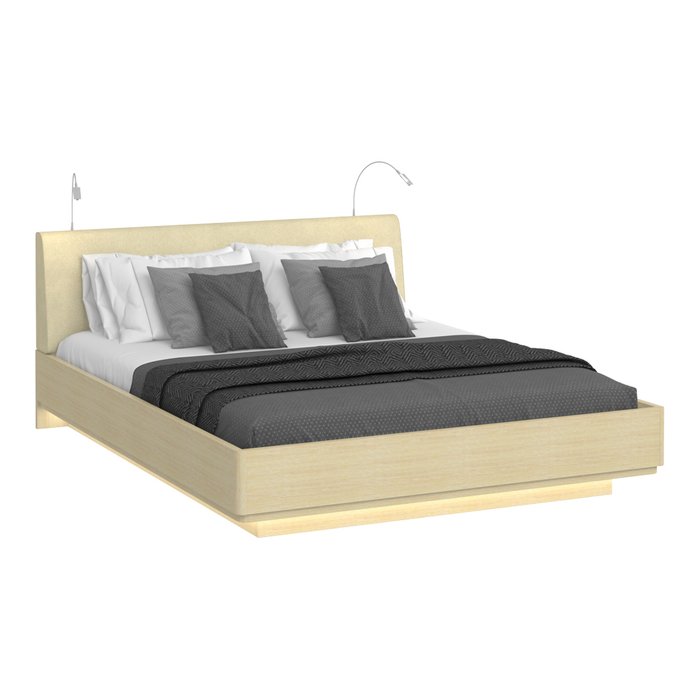 Кровать Элеонора 160х200 бежевого цвета с двумя светильниками