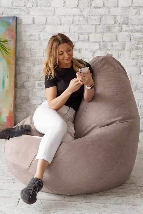 Кресло-мешок Груша 2XL в обивке из велюра коричнево-бежевого цвета - лучшие Бескаркасная мебель в INMYROOM