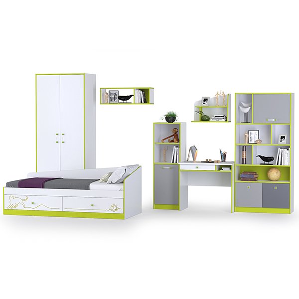 Мебель для детской комнаты Альфа № 24 бело-зеленого цвета