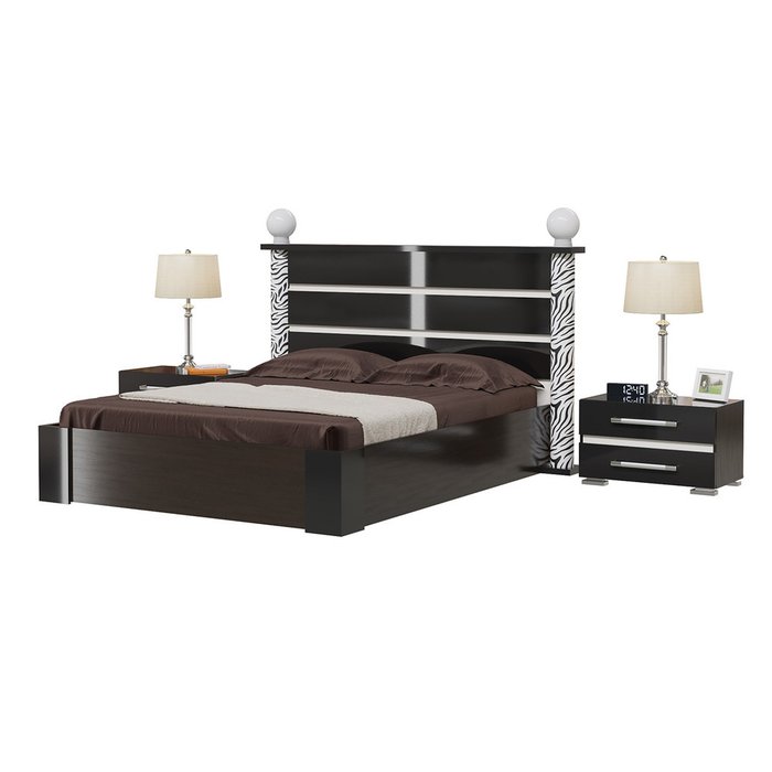 Спальня Сан-Ремо из кровати 160х200 и двух прикроватных тумб черного цвета