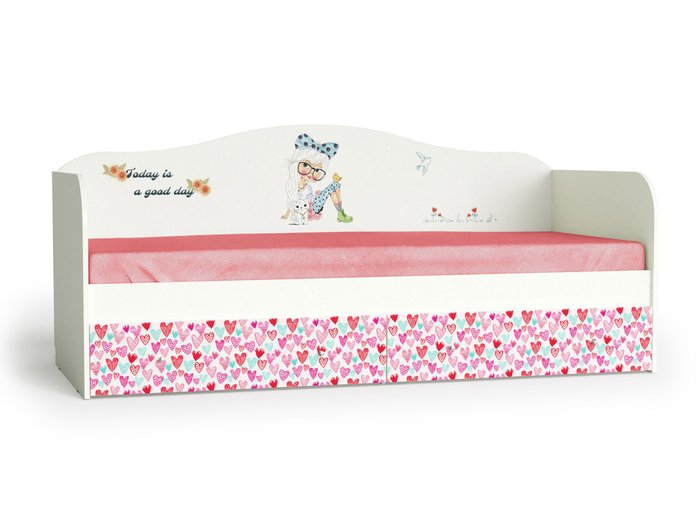 Кровать Девочки 80х190 розово-белого цвета