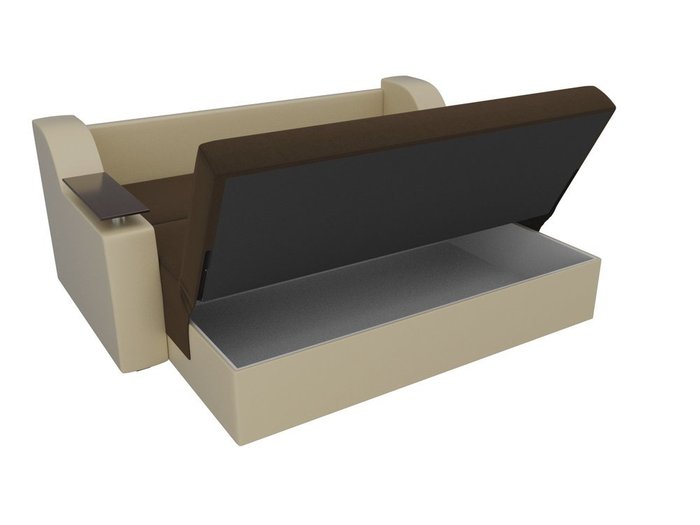 Прямой диван-кровать Сенатор бежево-коричнево цвета (ткань\экокожа)