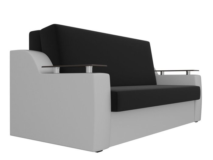 Прямой диван-кровать Сенатор бело-черного цвета (ткань\экокожа)