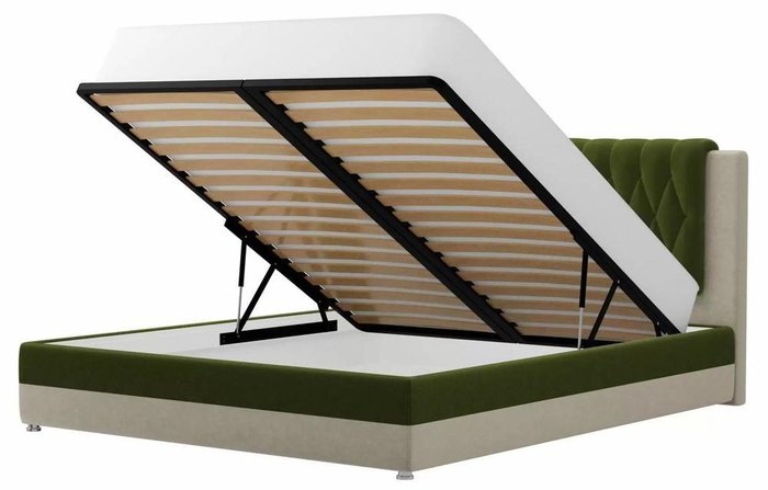 Кровать Камилла 160х200 зелено-бежевого цвета с подъемным механизмом