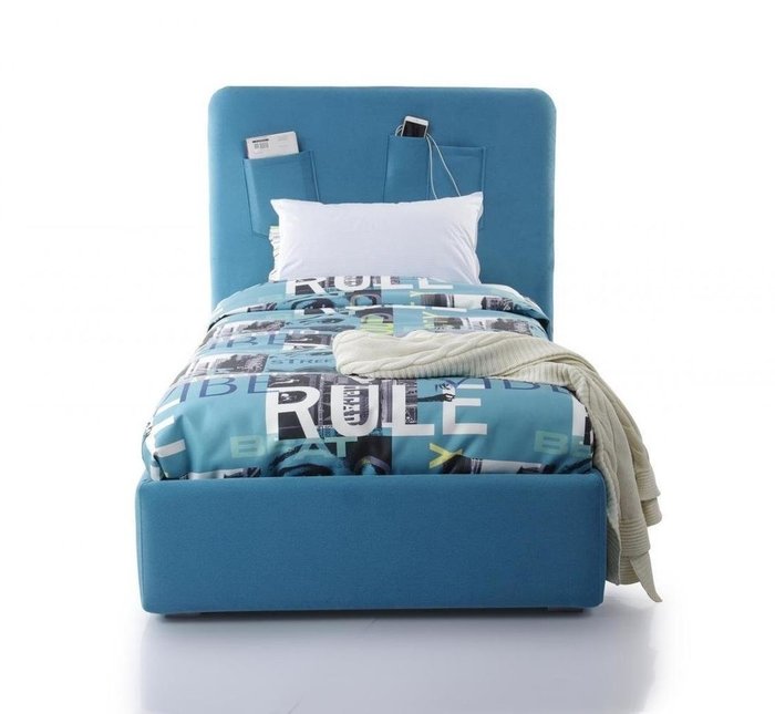 Кровать Fancy 90х200 с подъемным механизмом голубого цвета